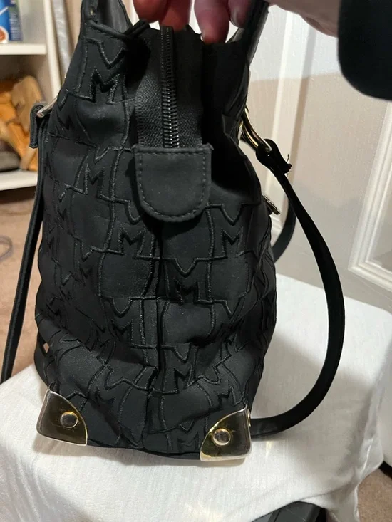 Black Monogram Tote Bag Gold Hardware Shoulder Bag - Picture 7 of 12